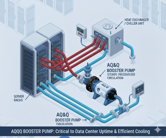 AQ&Q 增壓泵在數據中心液體冷卻系統中的應用示意圖